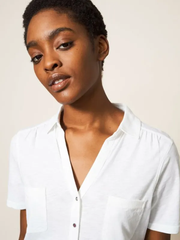 Penny Pocket Jersey Shirt in BRILLIANT WHITE<White Stuff Discount