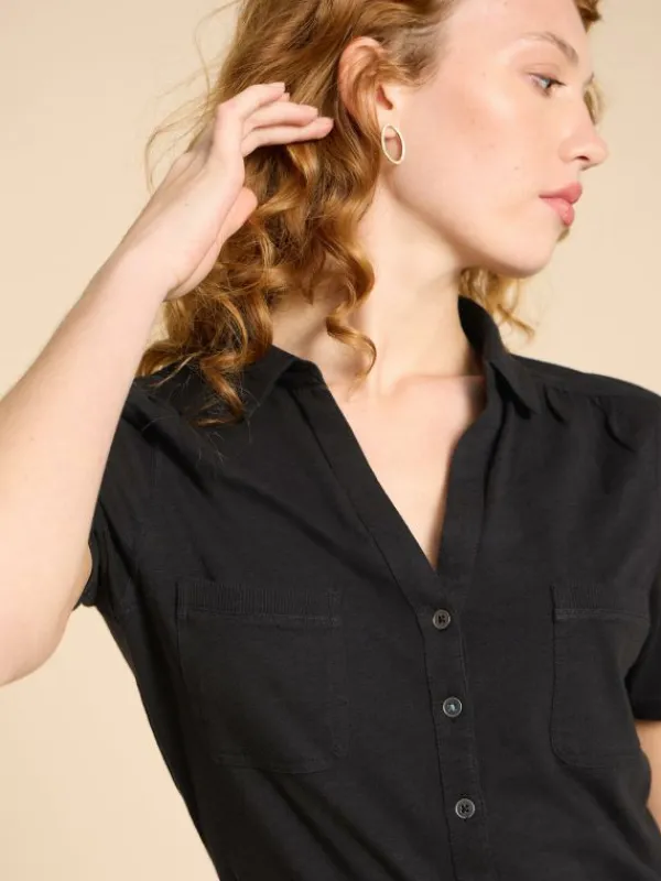 Penny Pocket Jersey Shirt in PURE BLACK<White Stuff Hot