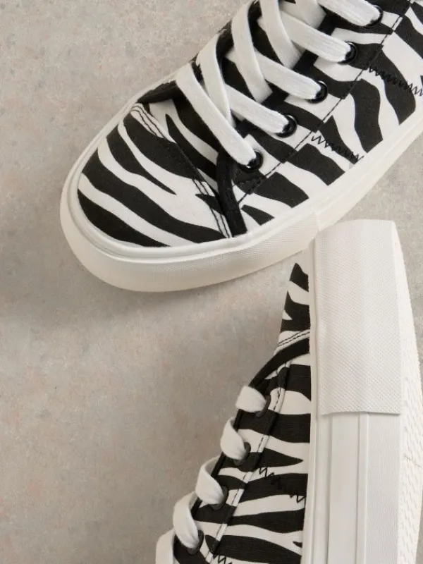 Pippa Canvas Flatform Trainer in BLACK PRINT<White Stuff Fashion