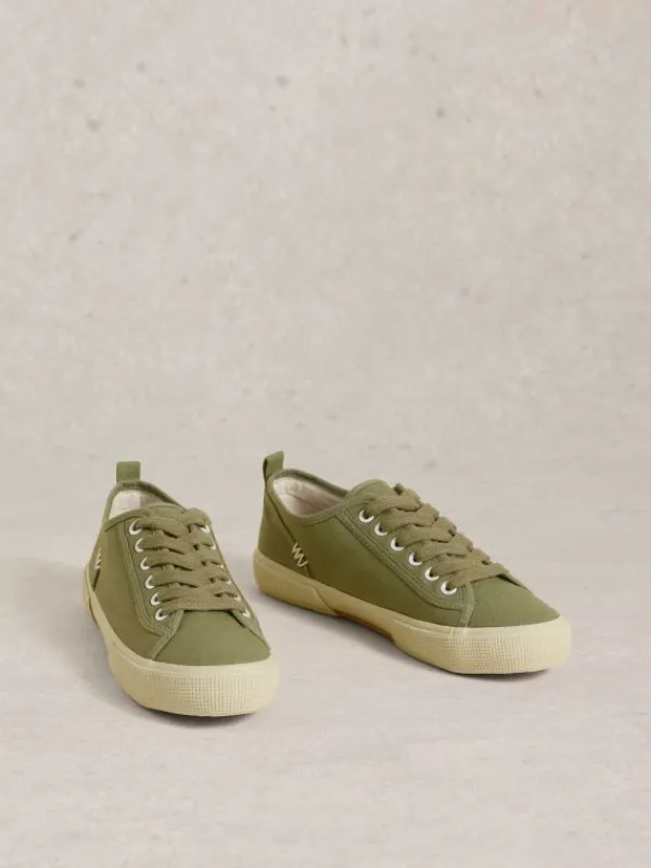 Pippa Canvas Lace Up Trainers in KHAKI GREEN<White Stuff Hot