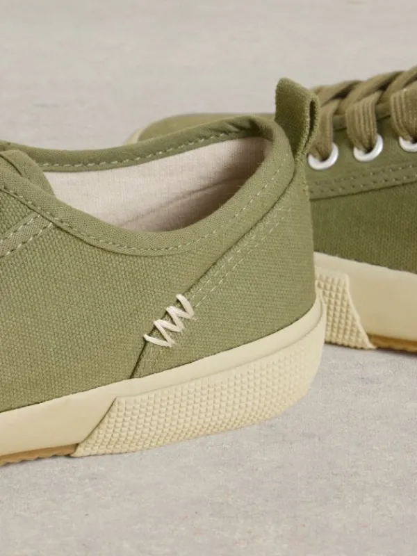 Pippa Canvas Lace Up Trainers in KHAKI GREEN<White Stuff Hot