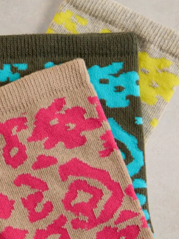 3PK Animal Ankle Socks in PINK MULTI<White Stuff Online