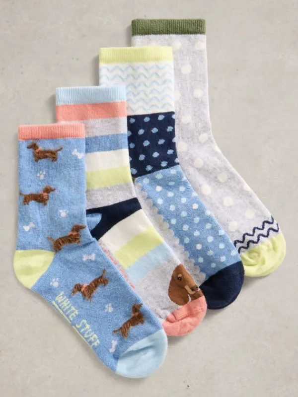 4PK Doggy Ankle Socks in BLUE MULTI<White Stuff Clearance