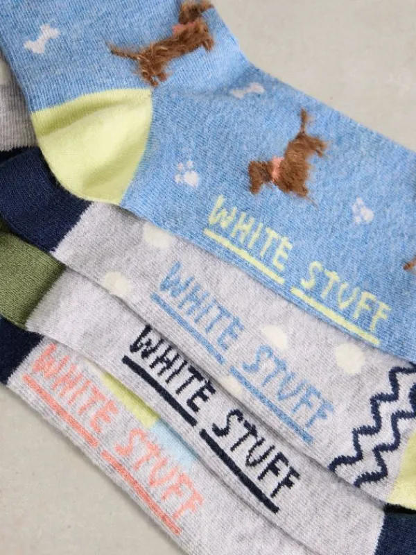 4PK Doggy Ankle Socks in BLUE MULTI<White Stuff Clearance