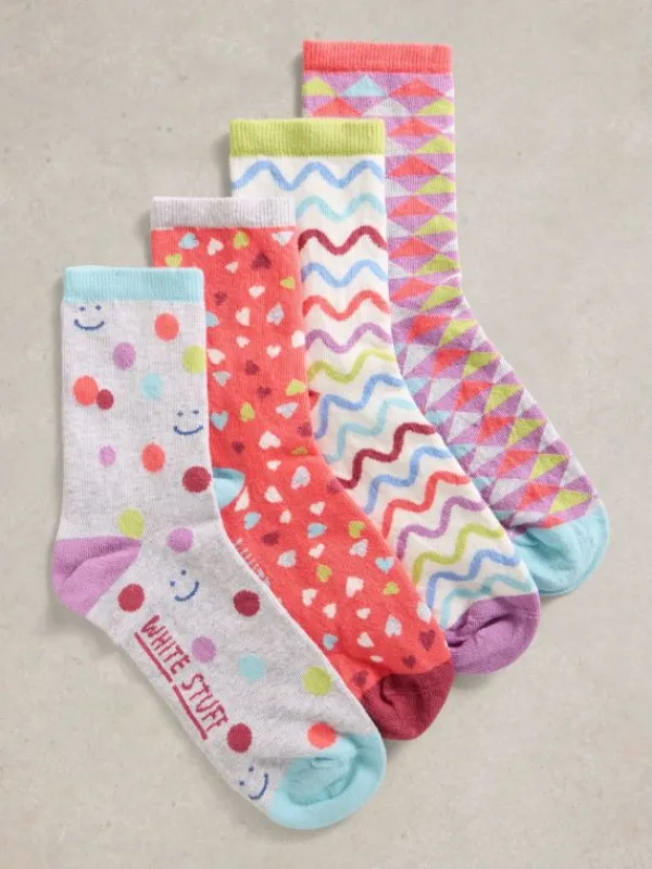4PK Hotch Potch Ankle Socks in PINK MULTI<White Stuff Online