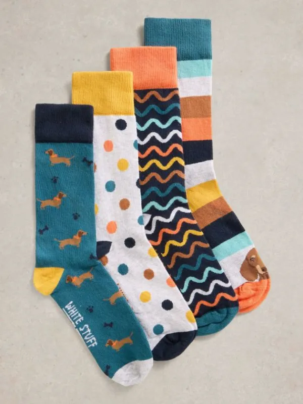 4PK Mans Best Friend Socks in GREEN MULTI<White Stuff Sale