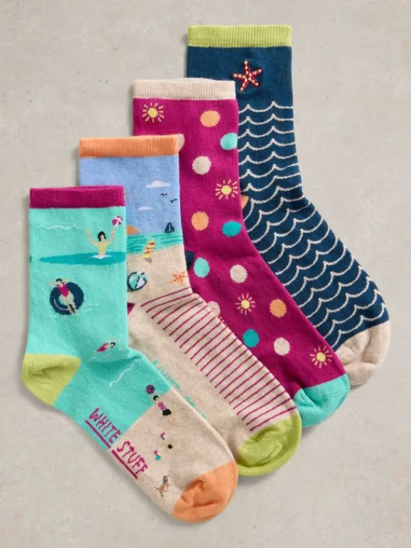 4PK Seaside Ankle Socks in TEAL MULTI<White Stuff Fashion