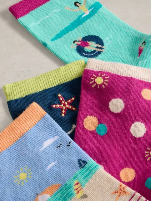 4PK Seaside Ankle Socks in TEAL MULTI<White Stuff Fashion