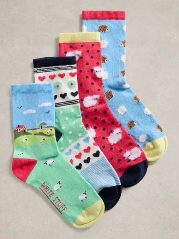 4PK Springtime Ankle Socks in GREEN MULTI<White Stuff Fashion