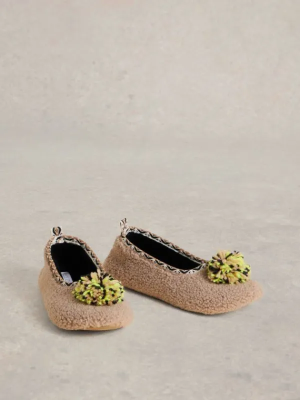 Pom Ballet Slipper in DARK NATURAL<White Stuff Best