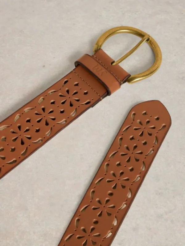 Punch Out Floral Belt in MID TAN<White Stuff Clearance