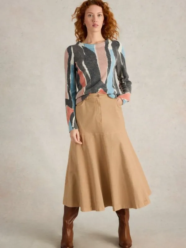 Quinn Midi Skirt in DARK NATURAL<White Stuff Hot
