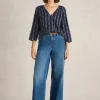 Rae Organic V Neck Cotton Top in NAVY MULTI<White Stuff Sale