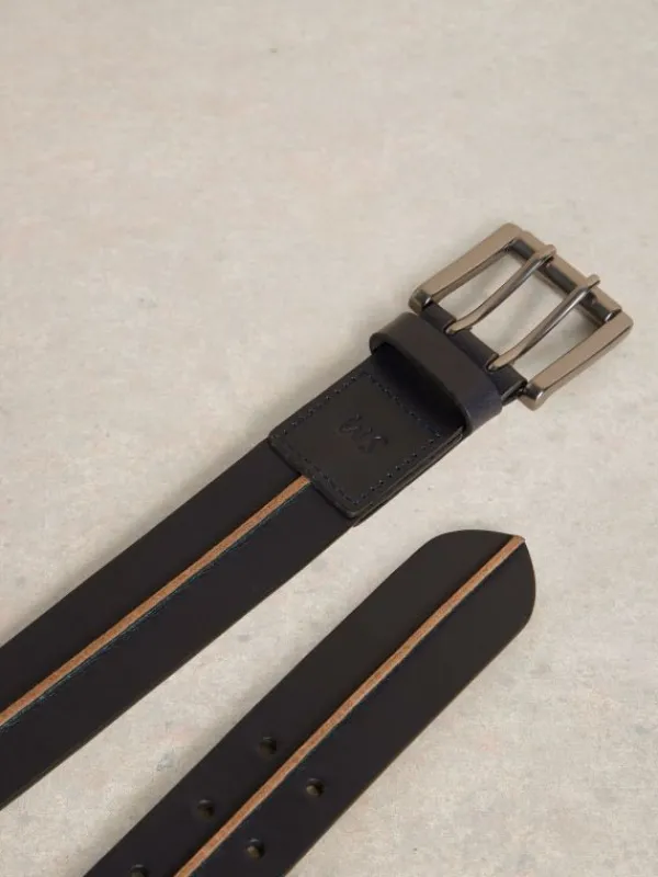 Raw Seam Leather Belt in DARK NAVY<White Stuff Best