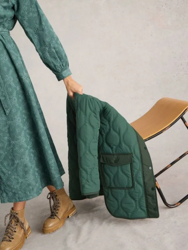 Raya Quilted Coat in DARK GREEN<White Stuff Clearance