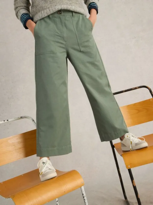 Romy Wide Leg Cropped Trouser in DUSTY GREEN<White Stuff Sale
