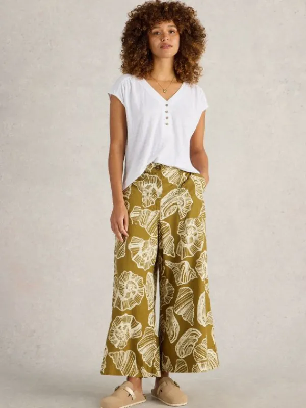 Roxy Linen Blend Culotte in GREEN PRINT<White Stuff Discount
