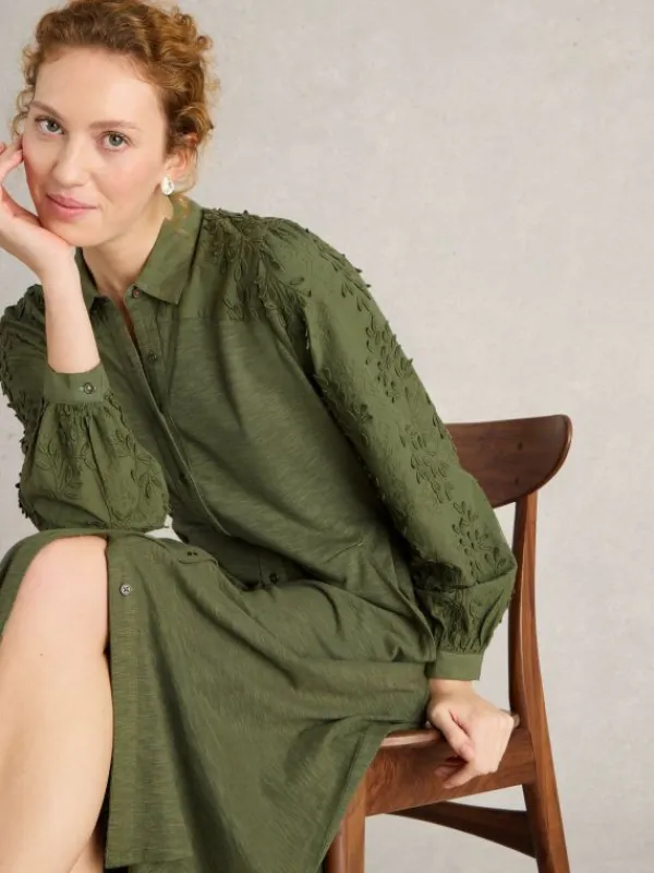 Rua Embroidered Dress in DUSTY GREEN<White Stuff Online