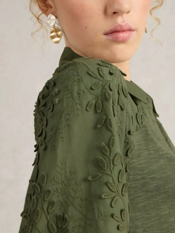 Rua Embroidered Dress in DUSTY GREEN<White Stuff Online