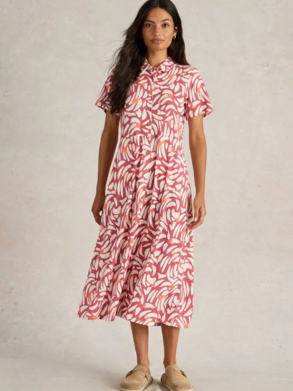 Rua Jersey Shirt Dress Midi in PINK MULTI<White Stuff Sale