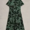 Rua Jersey Shirt Dress Midi in GREEN PRINT<White Stuff Fashion