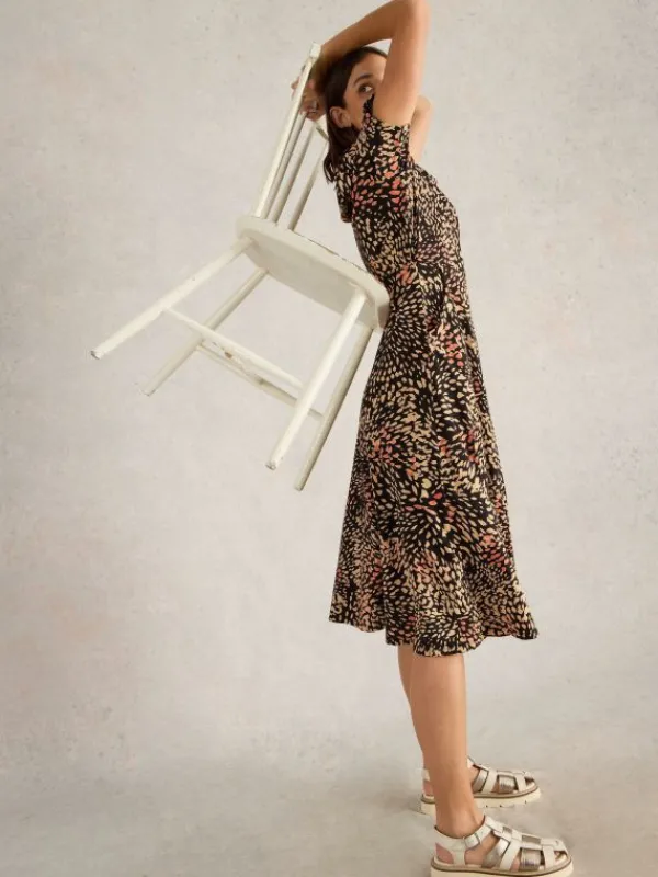 Rua Jersey Shirt Dress Midi in BLACK PRINT<White Stuff Best