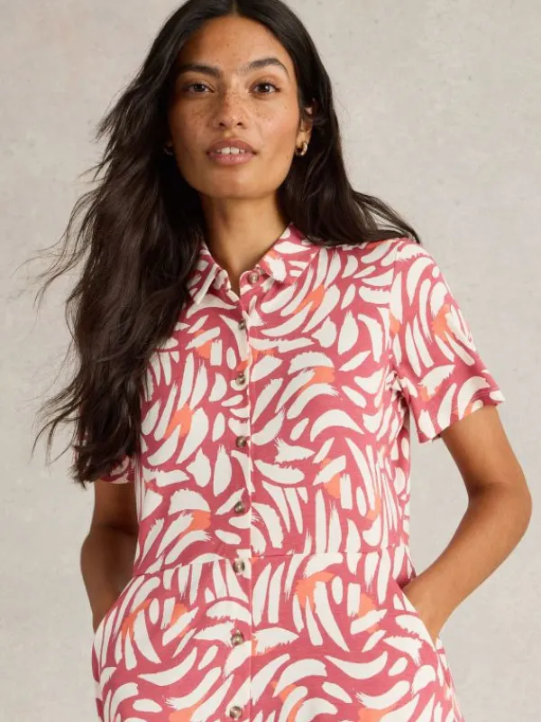 Rua Jersey Shirt Dress Midi in PINK MULTI<White Stuff Sale