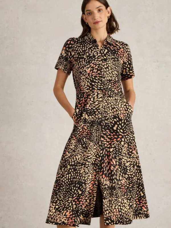 Rua Jersey Shirt Dress Midi in BLACK PRINT<White Stuff Best