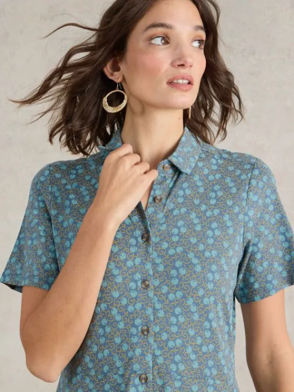 Rua Jersey Shirt Midi Dress in TEAL PRINT<White Stuff Best