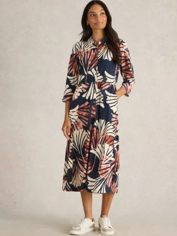 Rua Midi Jersey Dress in NAVY MULTI<White Stuff Clearance