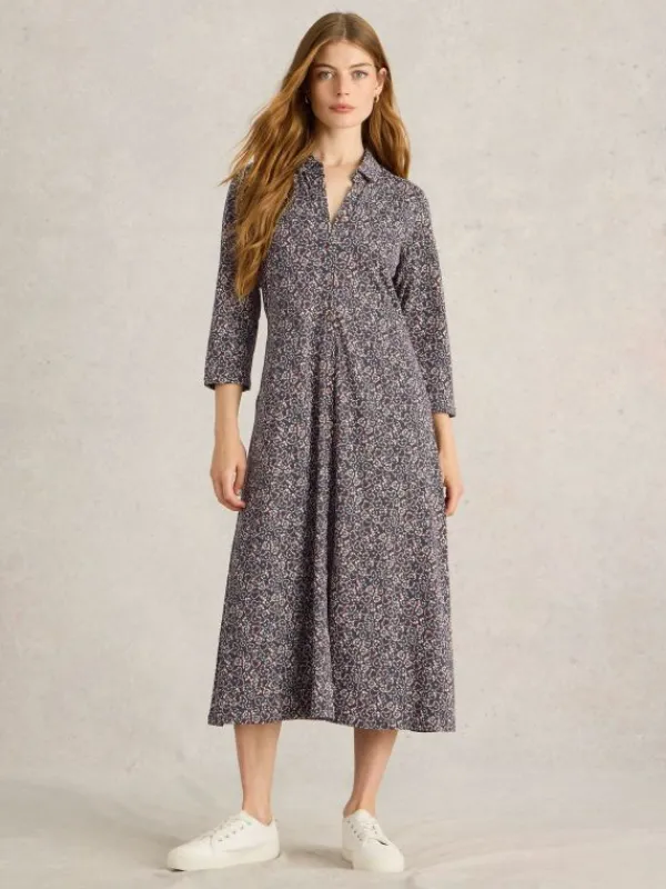 Rua Midi Jersey Dress in GREY PRINT<White Stuff Fashion