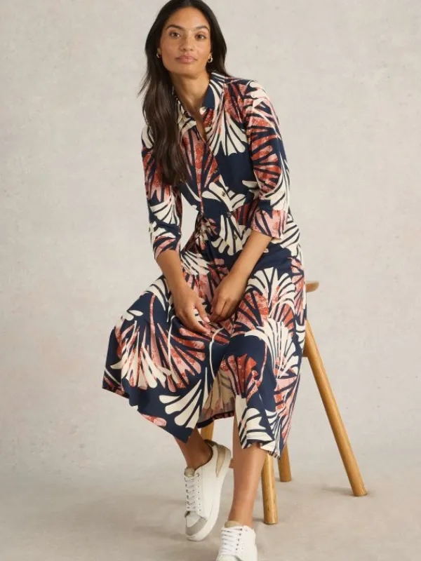 Rua Midi Jersey Dress in NAVY MULTI<White Stuff Clearance