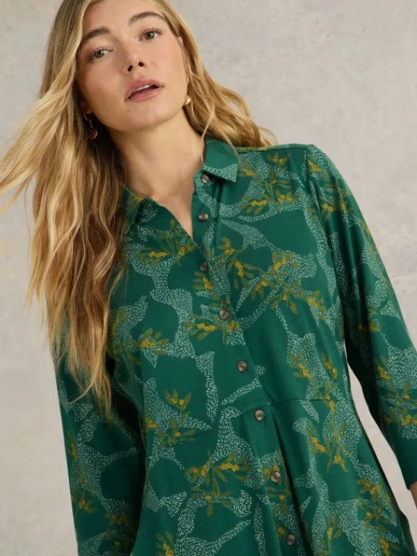 Rua Midi Jersey Shirt Dress in GREEN MULTI<White Stuff Hot