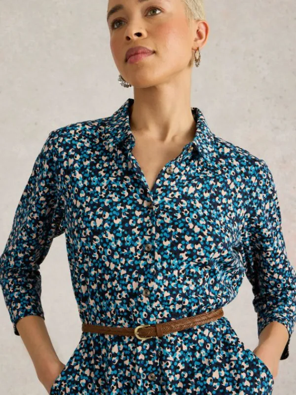 Rua Midi Jersey Shirt Dress in NAVY MULTI<White Stuff New