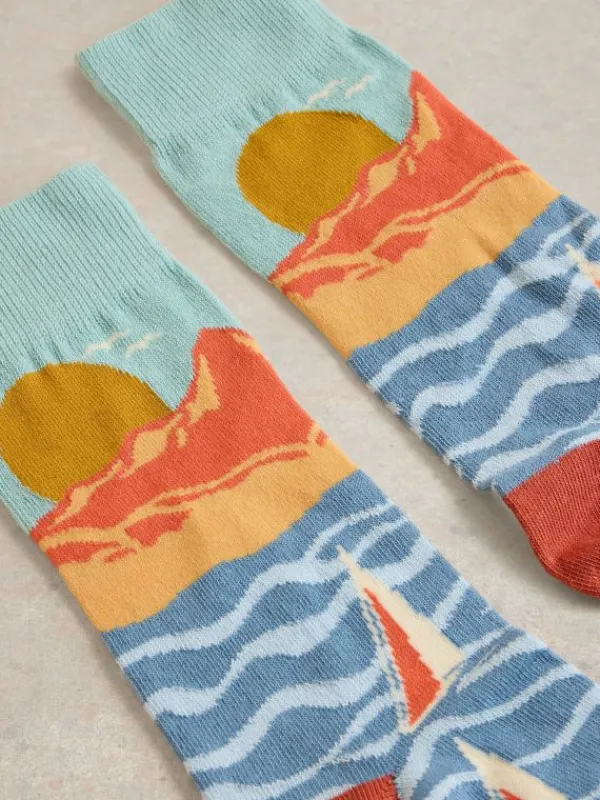 Sailing Scenic Ankle Sock in BLUE MULTI<White Stuff Best