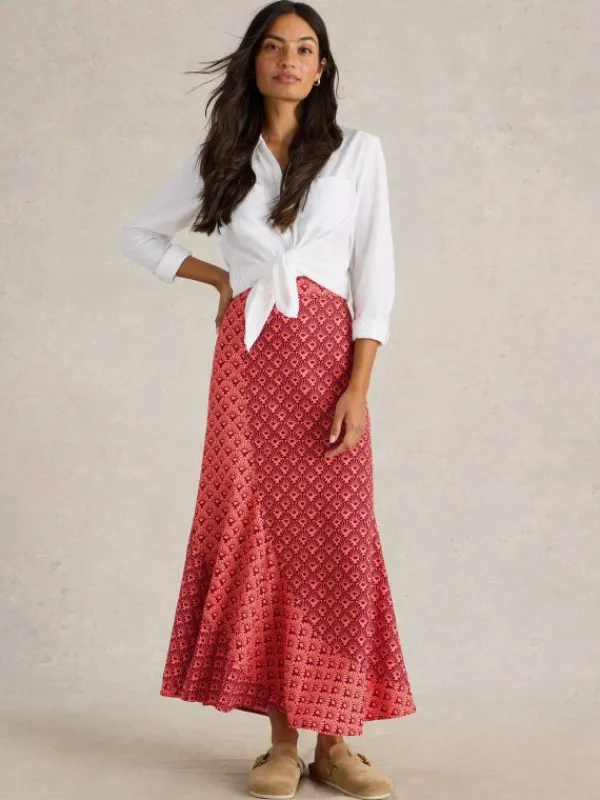 Sara Linen Blend Maxi Skirt in RED MULTI<White Stuff Clearance