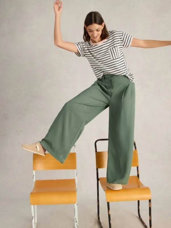Sasha Wide Leg Trouser in DUSTY GREEN<White Stuff Online