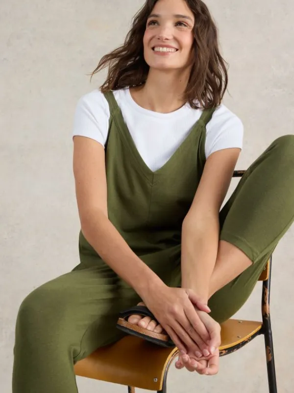 Selina Jersey V Neck Jumpsuit in KHAKI GREEN<White Stuff Best