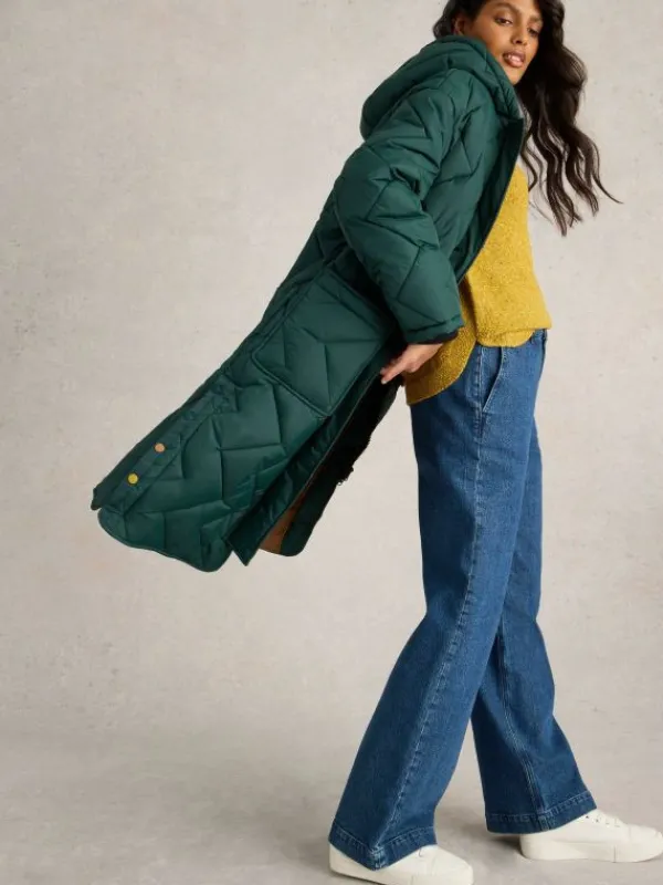 Sloane Quilted Coat in DARK GREEN<White Stuff Clearance