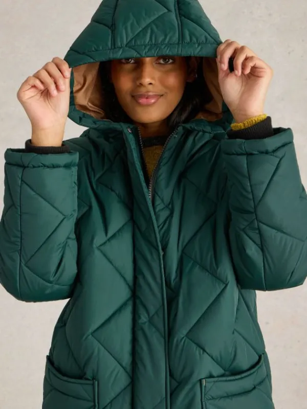 Sloane Quilted Coat in DARK GREEN<White Stuff Clearance