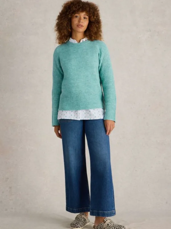 SOPHIA CREW NECK JUMPER in MID BLUE<White Stuff Sale
