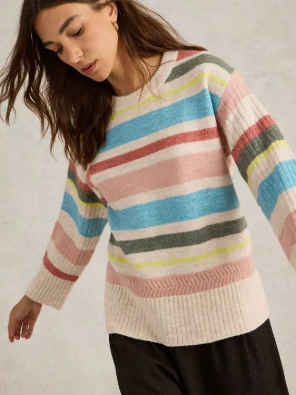SOPHIA CREW NECK JUMPER in NATURAL MULTI<White Stuff Sale