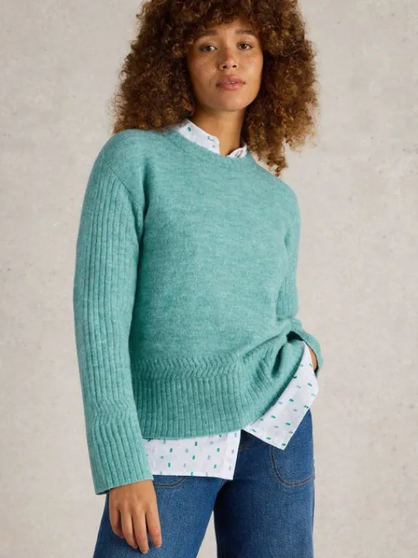 SOPHIA CREW NECK JUMPER in MID BLUE<White Stuff Sale