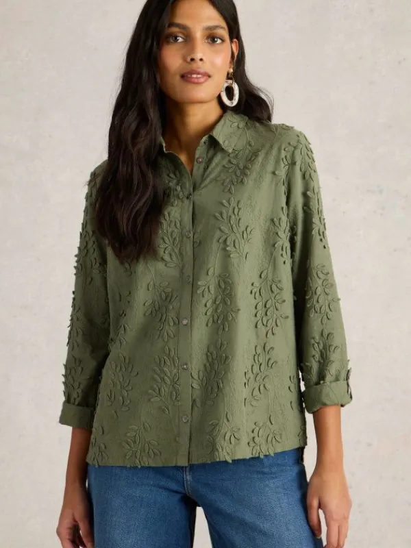 Sophie Embroidered Collared Shirt in DUSTY GREEN<White Stuff New