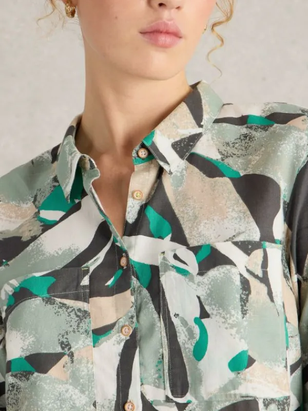 Sophie Longline Cotton Shirt in GREY MULTI<White Stuff New