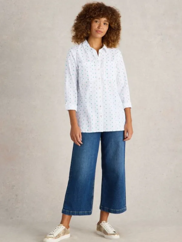 Sophie Longline Cotton Shirt in IVORY MULTI<White Stuff Outlet