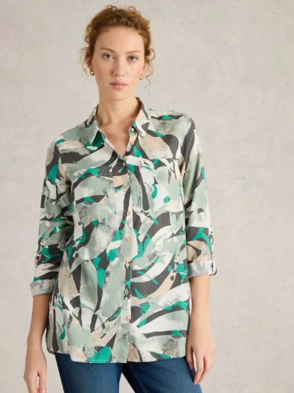 Sophie Longline Cotton Shirt in GREY MULTI<White Stuff New