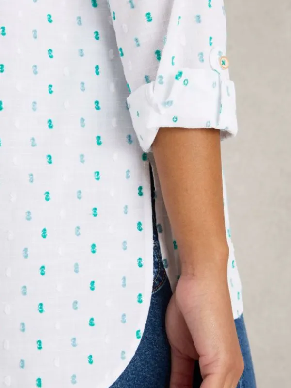 Sophie Longline Cotton Shirt in IVORY MULTI<White Stuff Outlet
