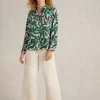 Sophie Organic Cotton Long Sleeve Shirt in GREEN PRINT<White Stuff Hot