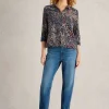 Sophie Organic Cotton Long Sleeve Shirt in NAVY PRINT<White Stuff Best